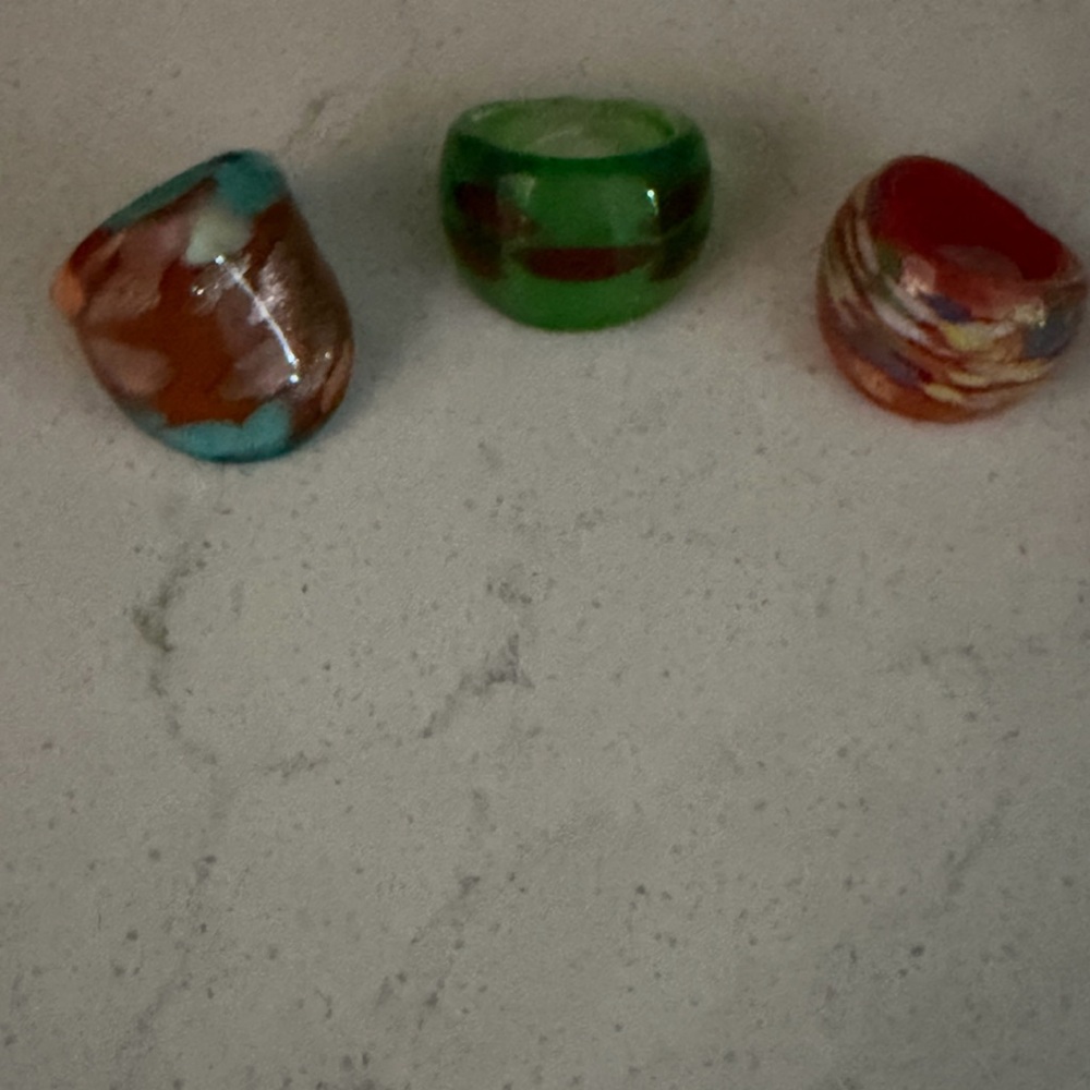 Colorful Glass Statement Rings - Turquoise, Green & Red Mix
